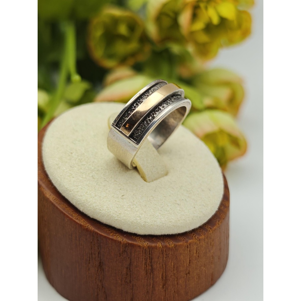 Handmade Artisan Sterling Silver 18K Gold Ring Unisex Size 6 Mixed Metal